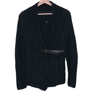 Improvd Cardigan Womens S Black LS Belt Alpaca Blend Chunky Knit Grunge Preppy
